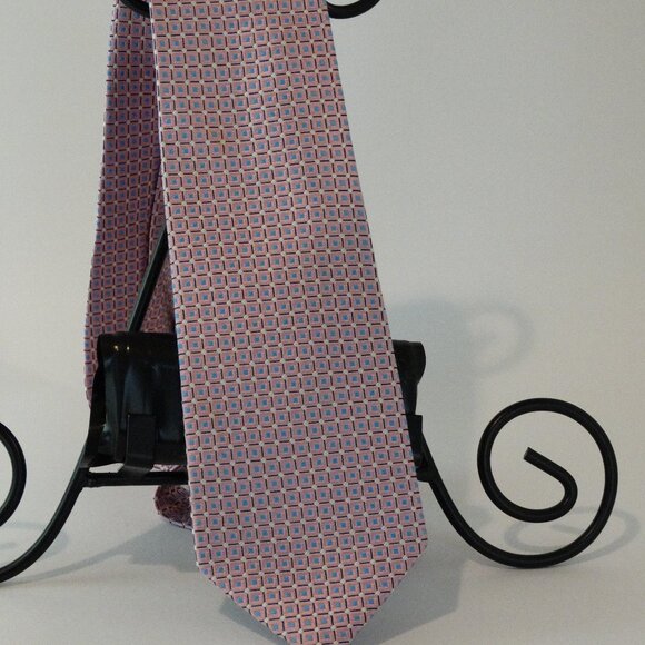 Nautica 100% Silk Pink Blk Sq Blue Center 59 x 3.25 - Picture 1 of 5